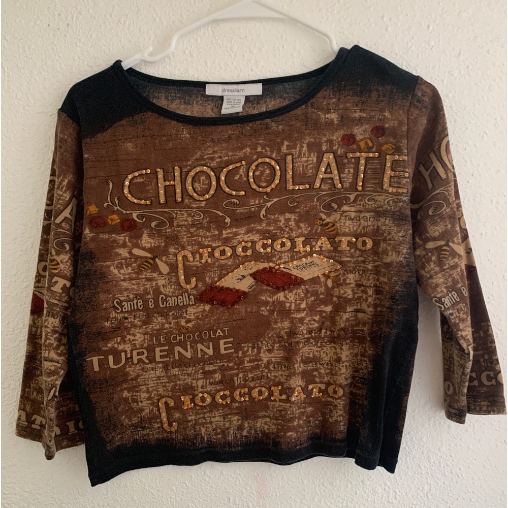 dressbarn vintage chocolate bedazzled shirt
